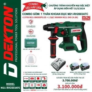 Combo Máy Khoan Bê tông Dùng Pin Dekton M21-RH2603ATC ( 2 pin 4.0ah + 1 sạc)