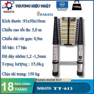 Thang nhôm rút đơn NAKATA 5m - TY615 (Đai đen)