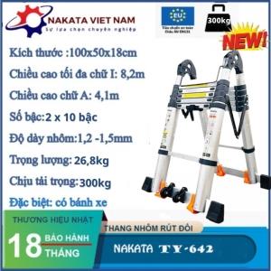Thang nhôm rút đôi chữ A NAKATA 8m2 - TY642 ( Đai đen)