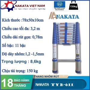 Thang nhôm rút đơn NAKATA 3m2 - TYB611 (Đai Xanh)
